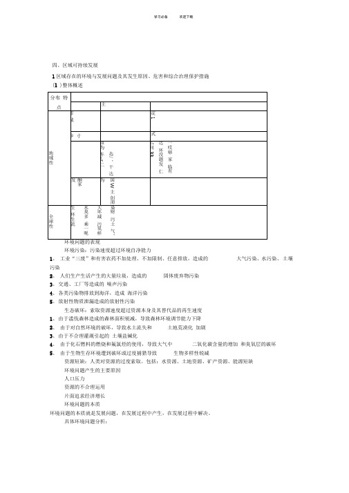 高考地理总结区域可持续发展