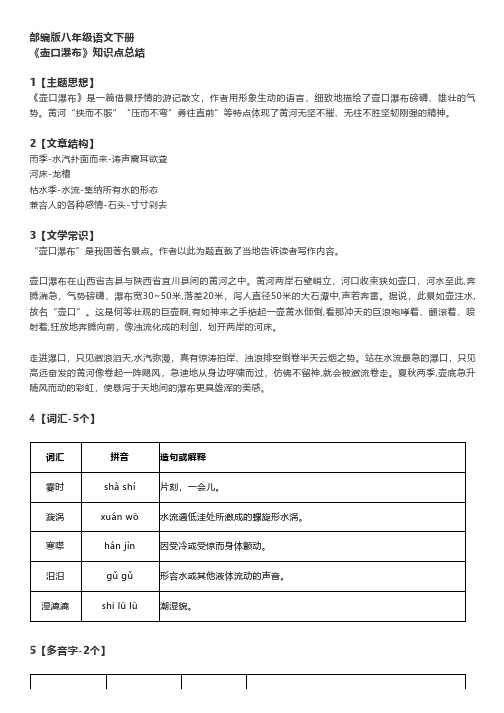 【知识点】八年级语文《壶口瀑布》总结