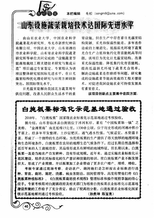 山东设施蔬菜栽培技术达国际先进水平
