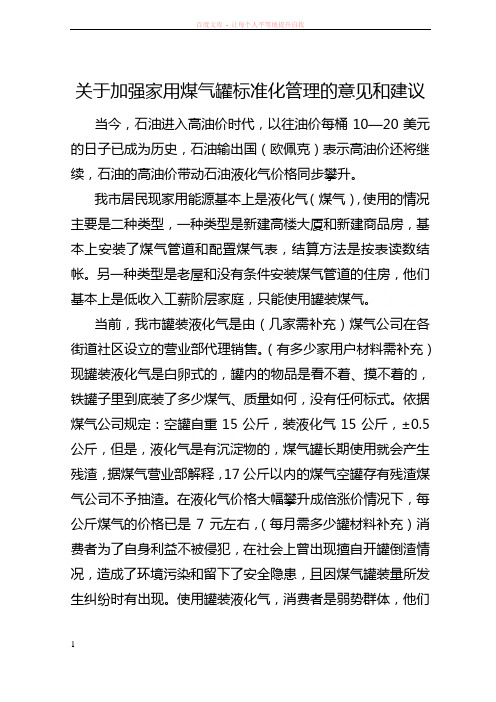 关于加强家用煤气罐标准化管理的意见和建议 (1)