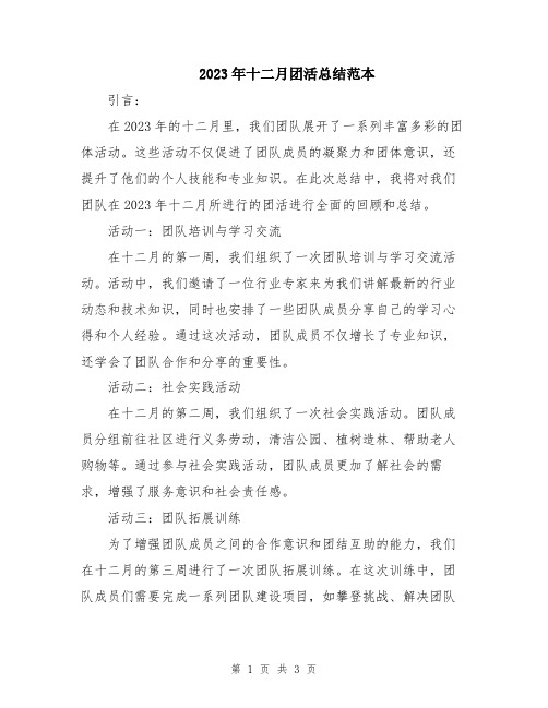 2023年十二月团活总结范本