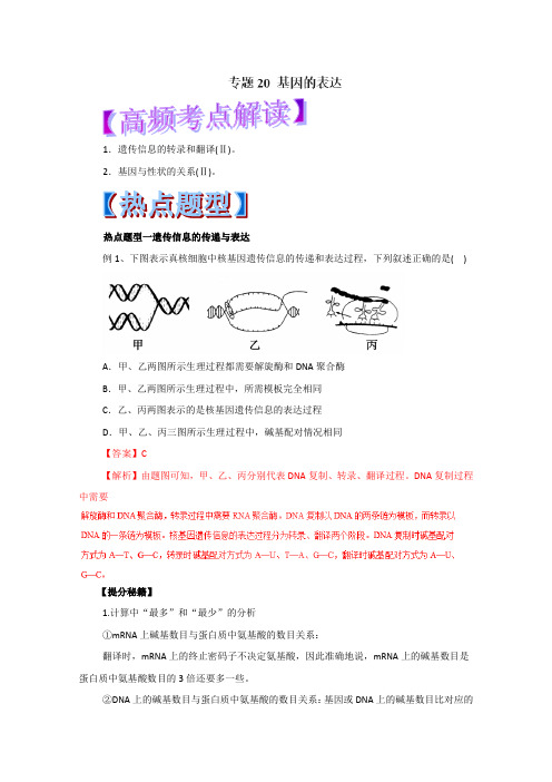 2019年高考生物热点题型和提分秘籍：专题20 基因的表达(解析版)