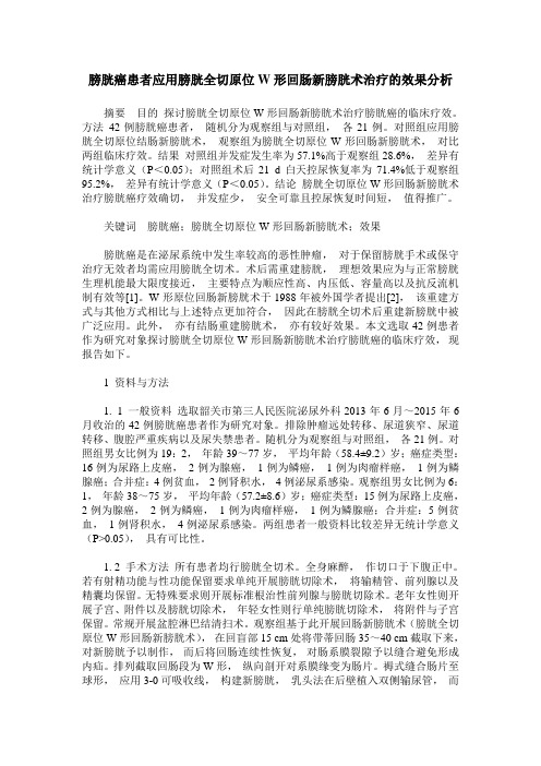 膀胱癌患者应用膀胱全切原位W形回肠新膀胱术治疗的效果分析
