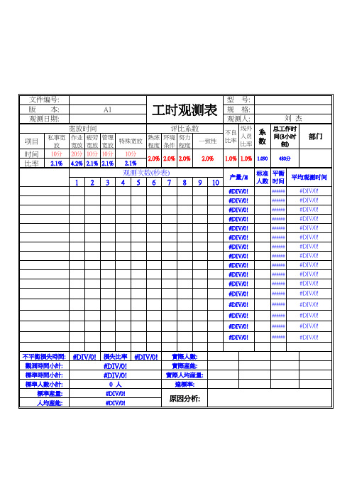 IE标准工时表