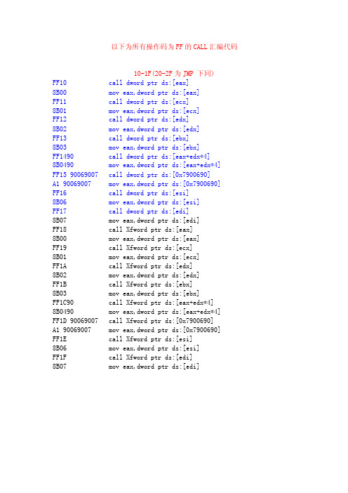 所有FF操作码CALL整理（精品）