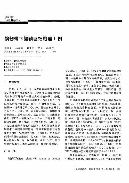 髌韧带下腱鞘巨细胞瘤1例