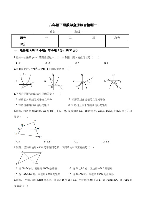 2017-2018最新沪教版八年级下册数学全册综合检测试卷(含答案