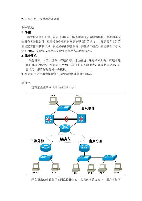 2015年网络工程课程设计题目