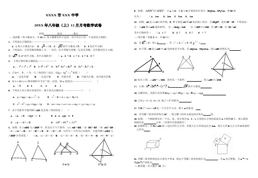 八年级上册数学12月月考试题含答案