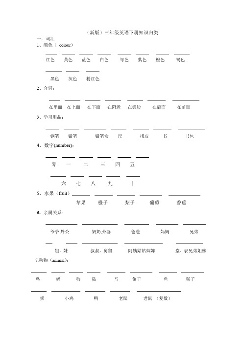 整册知识归类(素材)教科版(广州)英语三年级下册