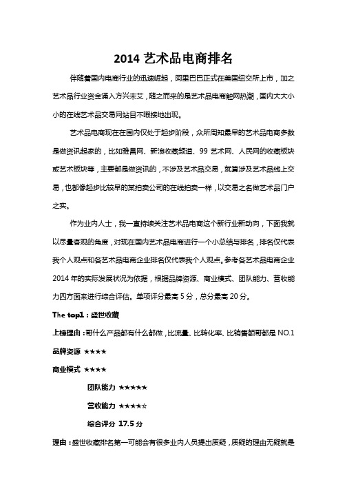 2014艺术品电商排行榜(排名)
