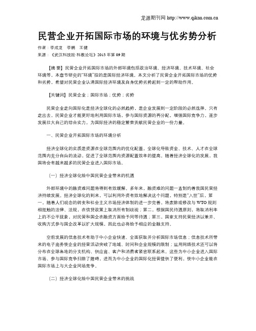 民营企业开拓国际市场的环境与优劣势分析