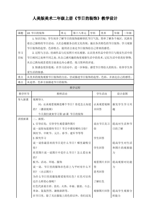 人美版美术二年级上册第十八课《节日的装饰》教案