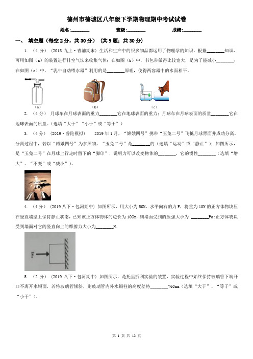 德州市德城区八年级下学期物理期中考试试卷