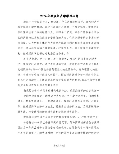 2024年微观经济学学习心得(2篇)