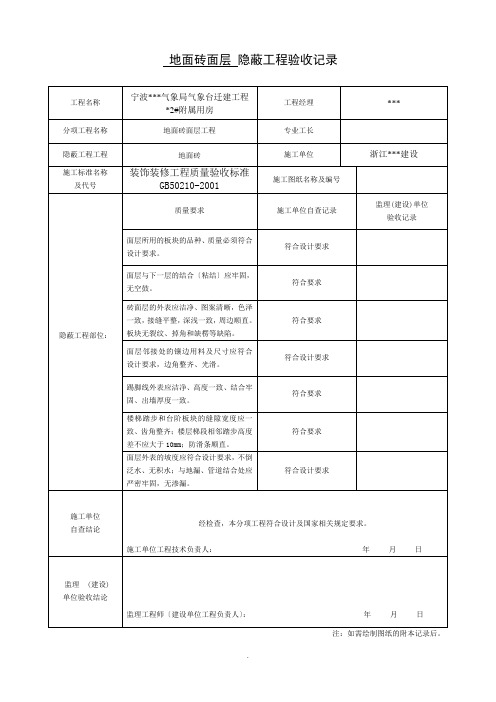 装饰装修隐蔽工程验收记录表(全套规范范例) 