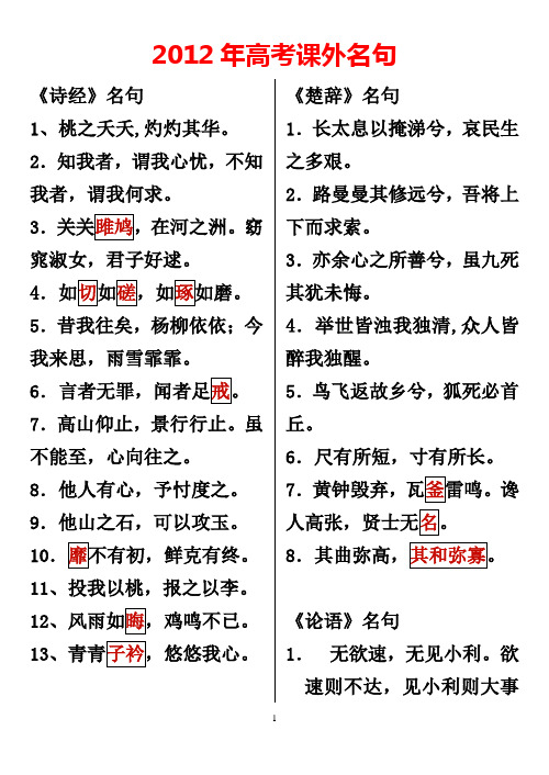 2012高考语文课外名句