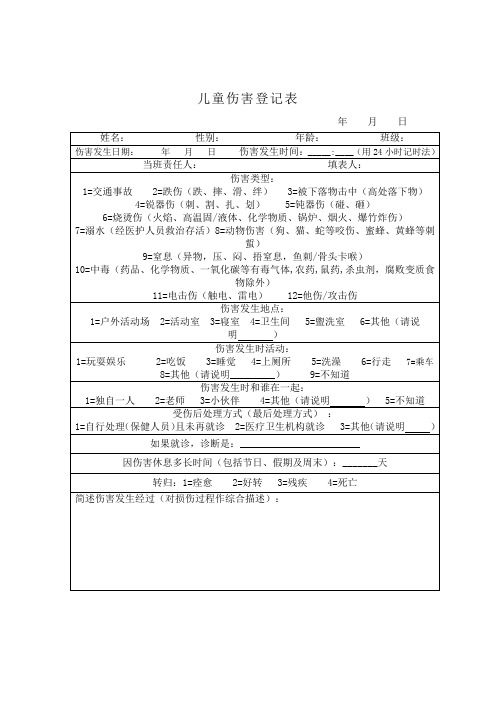 意外伤害事故登记表