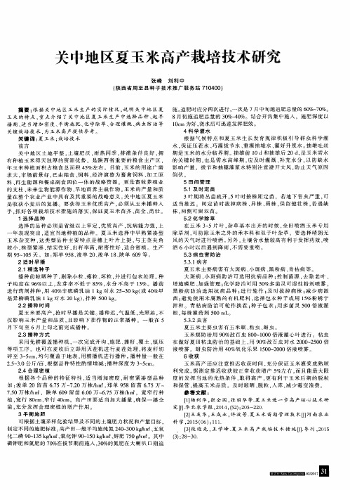 关中地区夏玉米高产栽培技术研究