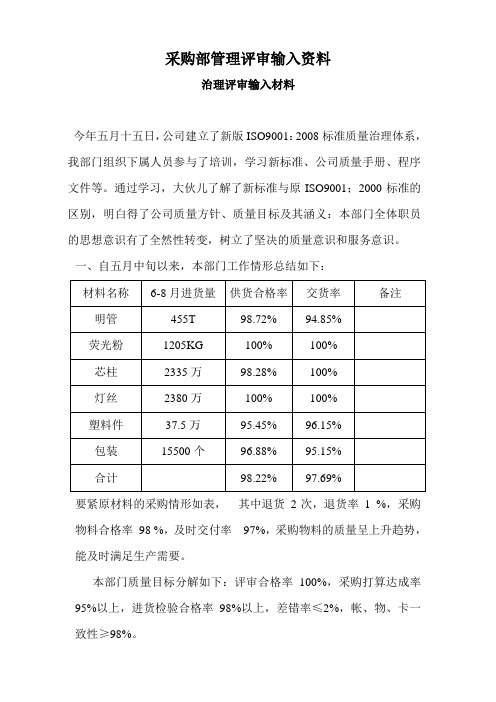 采购部管理评审输入资料