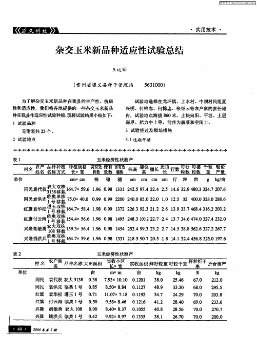杂交玉米新品种适应性试验总结