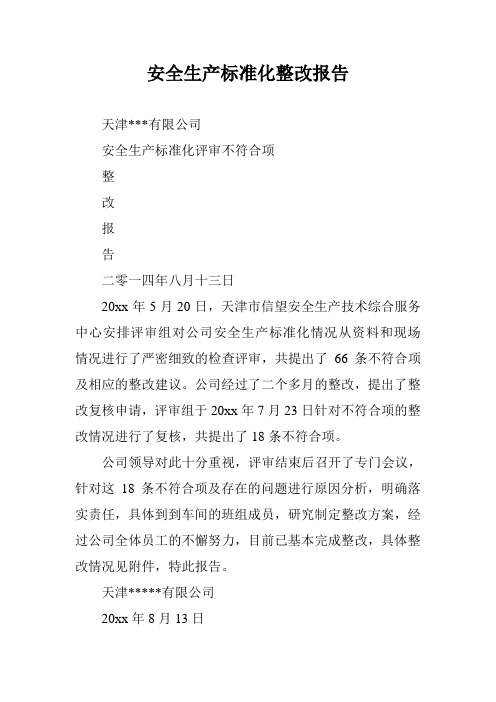 安全生产标准化整改报告