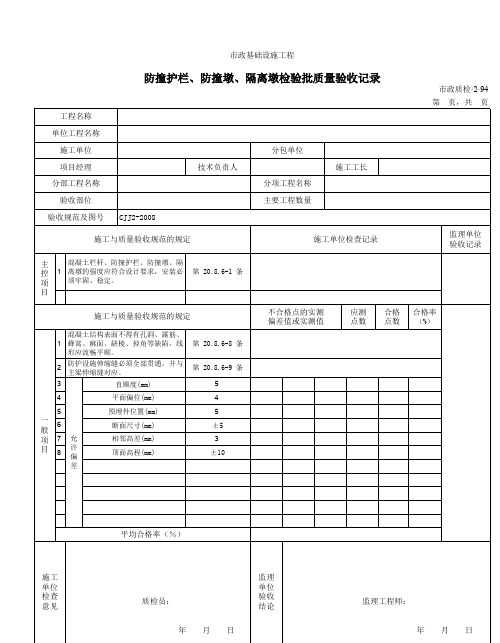 32094防撞护栏、防撞墩、隔离墩检验批质量验收记录