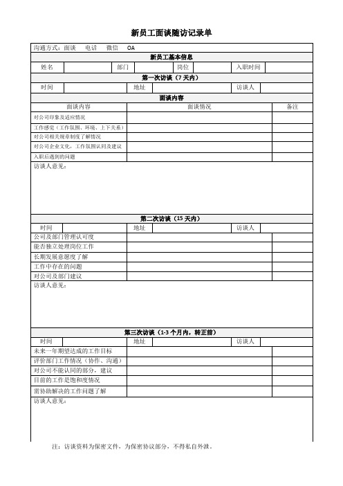 新员工入职跟进表