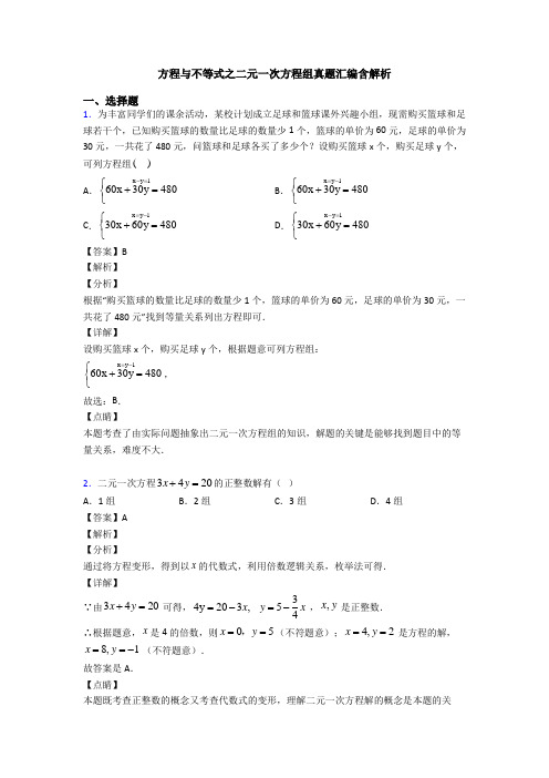 方程与不等式之二元一次方程组真题汇编含解析