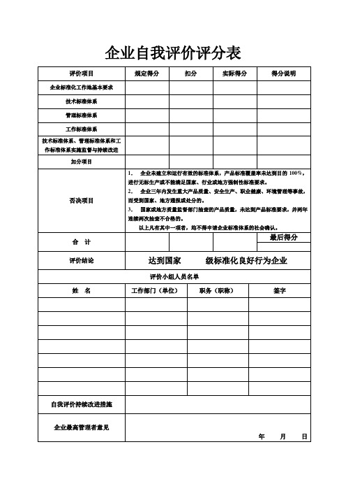 企业自我评价评分表