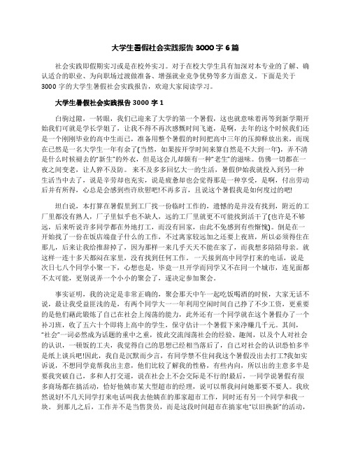 大学生暑假社会实践报告3000字6篇