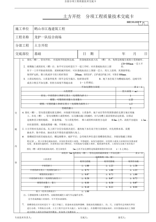 全套分项工程质量技术交底卡