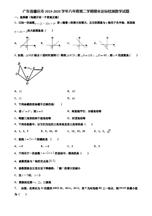 广东省肇庆市2019-2020学年八年级第二学期期末达标检测数学试题含解析