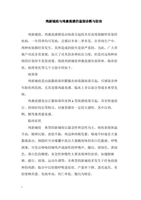 鸡新城疫与鸡禽流感的鉴别诊断与防治