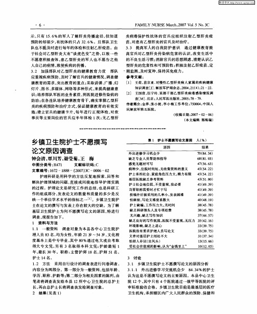 乡镇卫生院护士不愿撰写论文原因调查