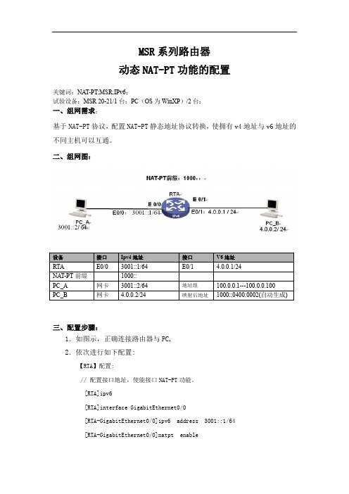 MSR系列路由器 动态NAT-PT功能的配置