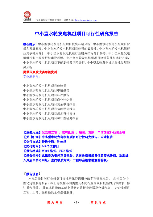 中小型水轮发电机组项目可行性研究报告