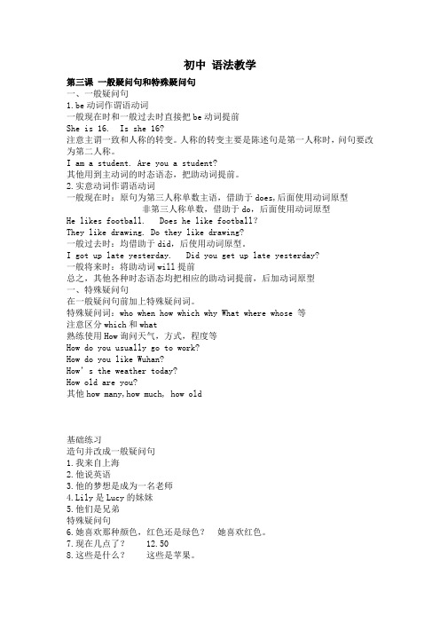 初中语法教学 课时3 一般疑问句 特殊疑问句