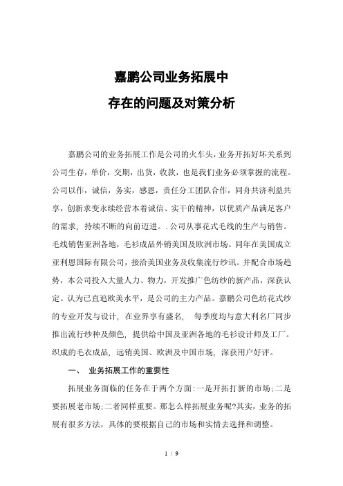 嘉鹏业务开拓中存在的问题及对策分析10.15