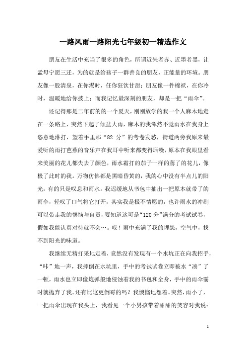 一路风雨一路阳光七年级初一精选作文