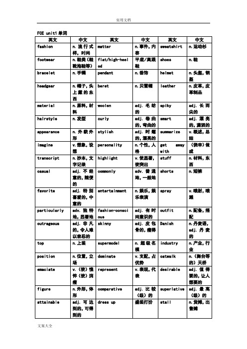 FCE(1-30单元)单词(带汉语意思)