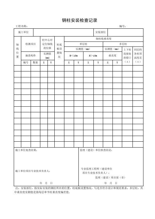 钢柱安装检查记录