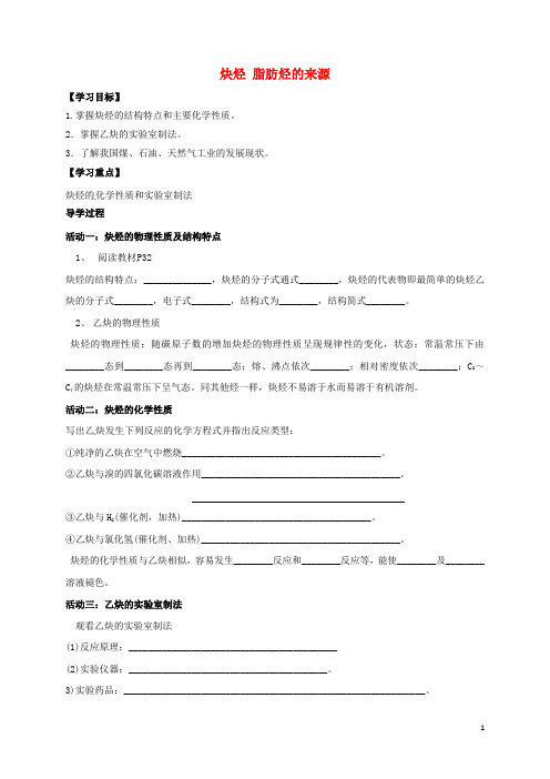 江苏省海门市高中化学 第二章 烃和卤代烃 炔烃 脂肪烃的来源导学案(无答案)新人教版选修5