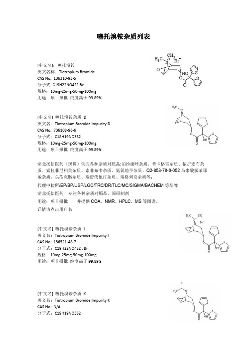 噻托溴铵杂质种类整理列表