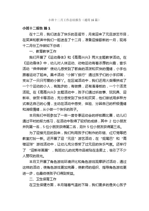 小班十二月工作总结报告（通用16篇）
