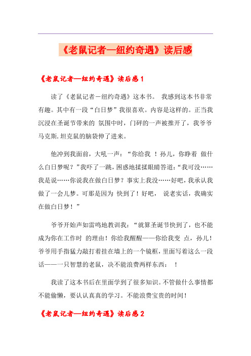 《老鼠记者—纽约奇遇》读后感