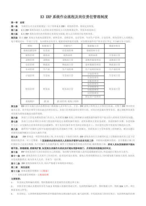 K3_ERP系统作业流程及岗位责任管理制度