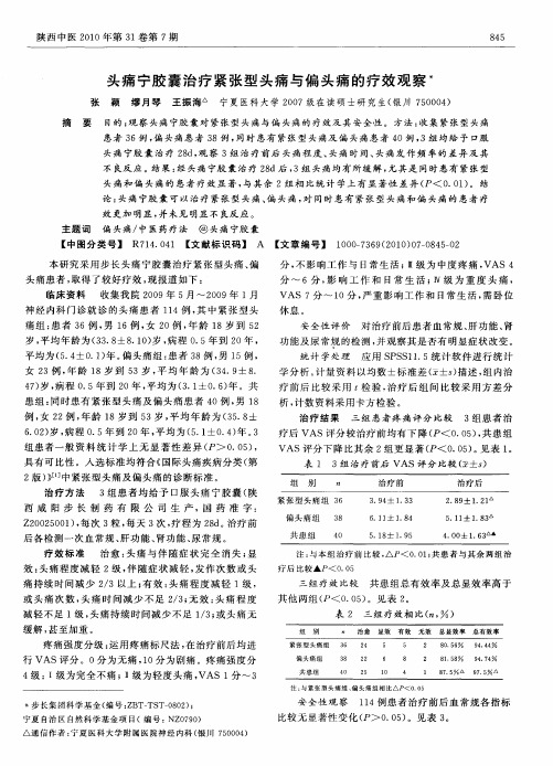 头痛宁胶囊治疗紧张型头痛与偏头痛的疗效观察