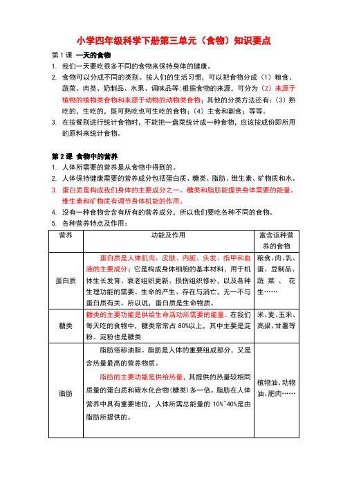 小学四年级科学下册第三单元知识要点