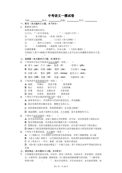 山东省济南市  中考语文一模试卷-(含答案)